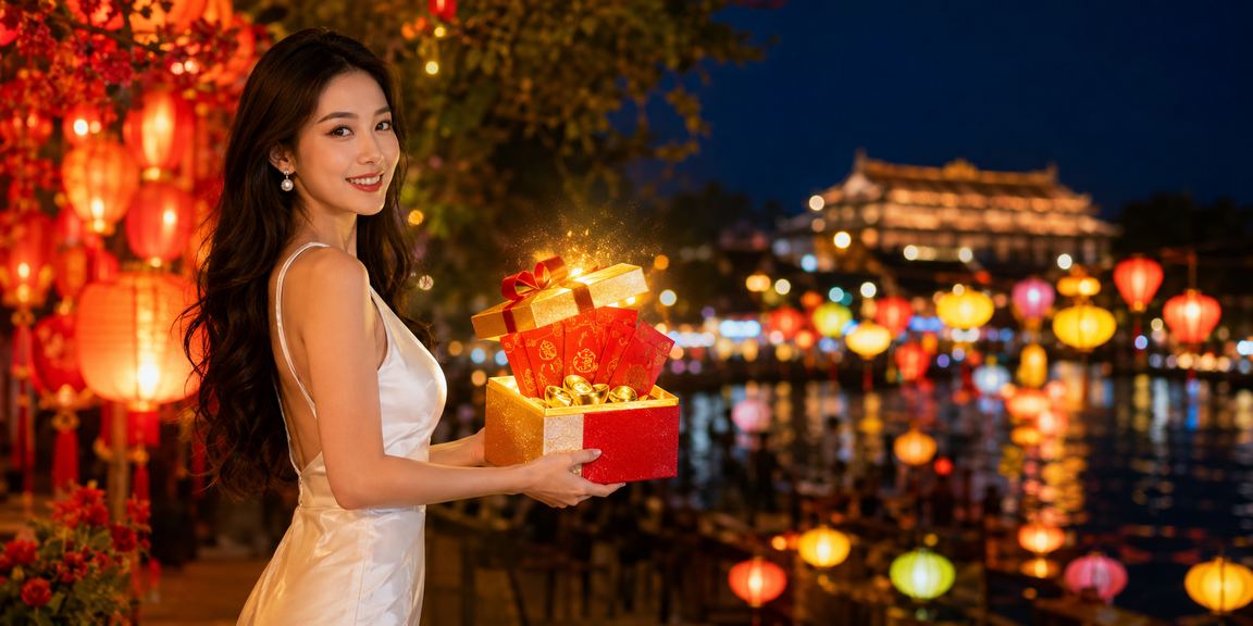 Chợ đêm Huế lung linh với phong bì đỏ may mắn – không khí lễ hội và ưu đãi trò chơi mùa Tết